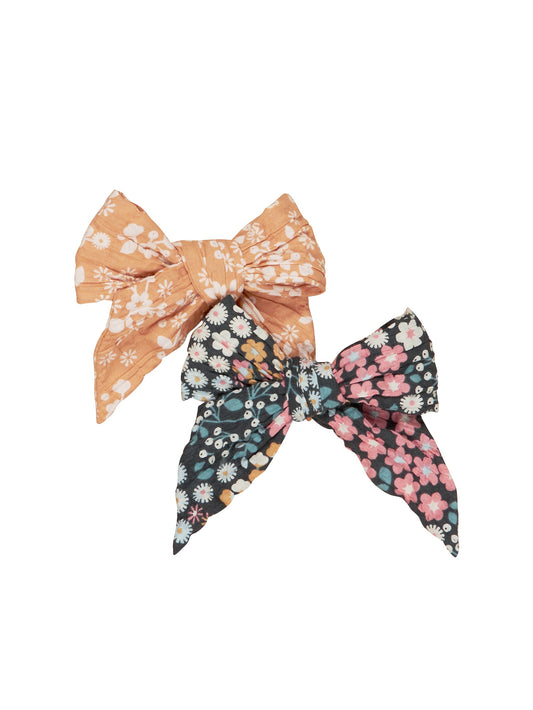 GARDEN FLORAL 2PK HAIR BOW - MULTI|WARM GLOW