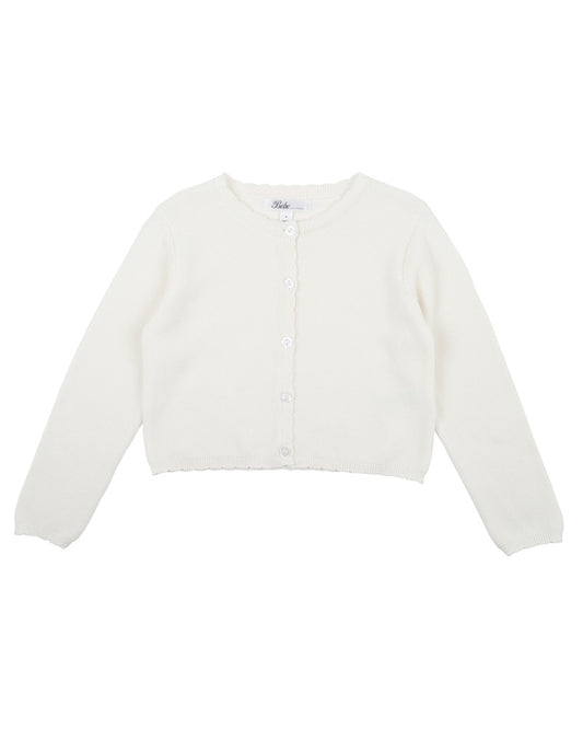 SCALLOPED EDGE CARDIGAN - WHITE