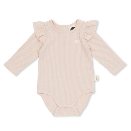 WAFFLE FRILL BODYSUIT - BISQUE