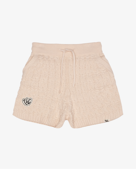 LACE KNIT RELAXED SHORTS - CREAM