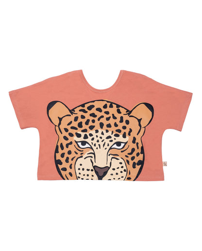 LOVE A LEOPARD V DETAIL CROP TEE - ORANGE