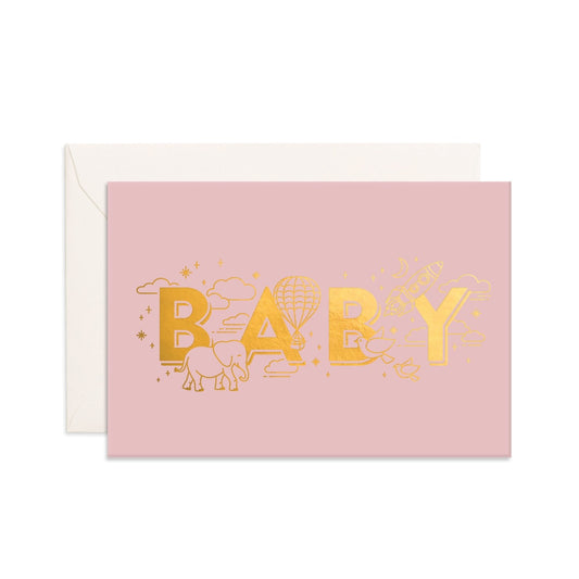BABY UNIVERSE MINI GREETING CARD - DUSTY PINK