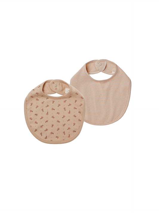JERSEY SNAP BIBS - SET OF 2 - TULIPS & APRICOT STRIPE