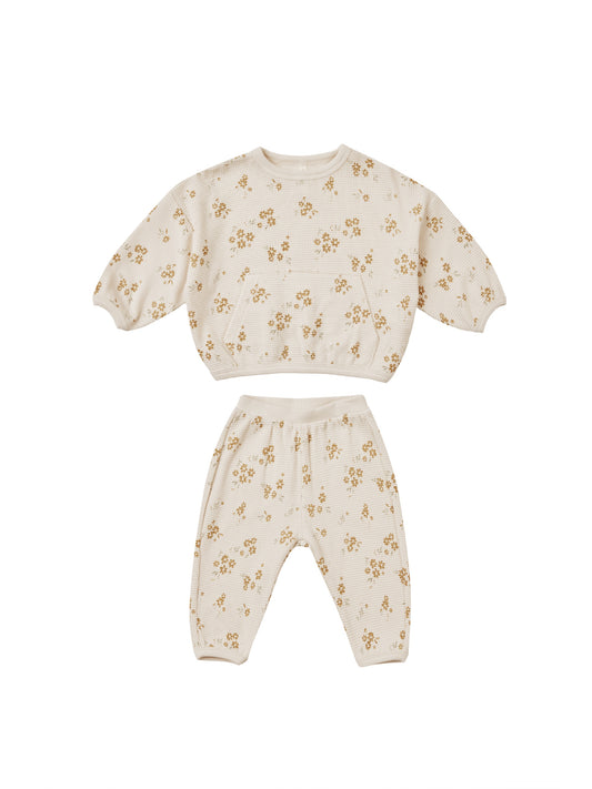 QUINCY MAE WAFFLE SLOUCH SET - HONEY FLOWER