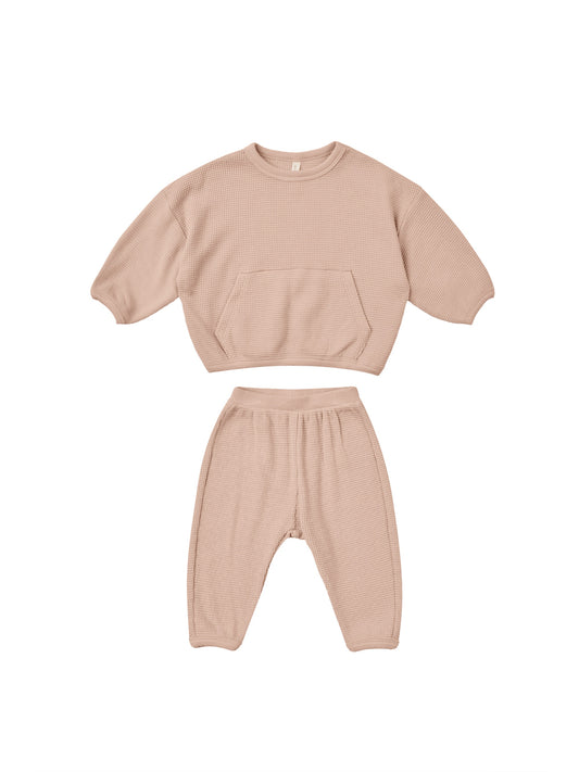 QUINCY MAE WAFFLE SLOUCH SET - BLUSH