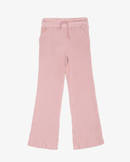 RIB COTTON WIDE LEG PANTS  - ROSE PINK