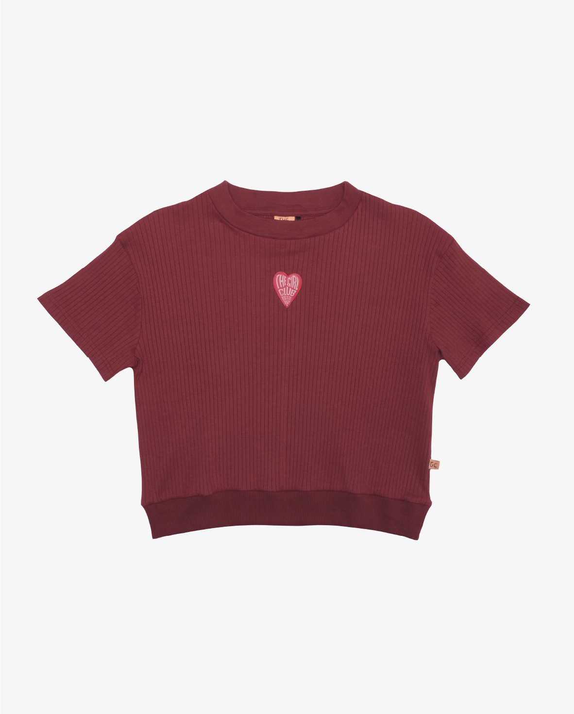 HEART PATCH COTTON RIB CROP TOP - DARK PLUM