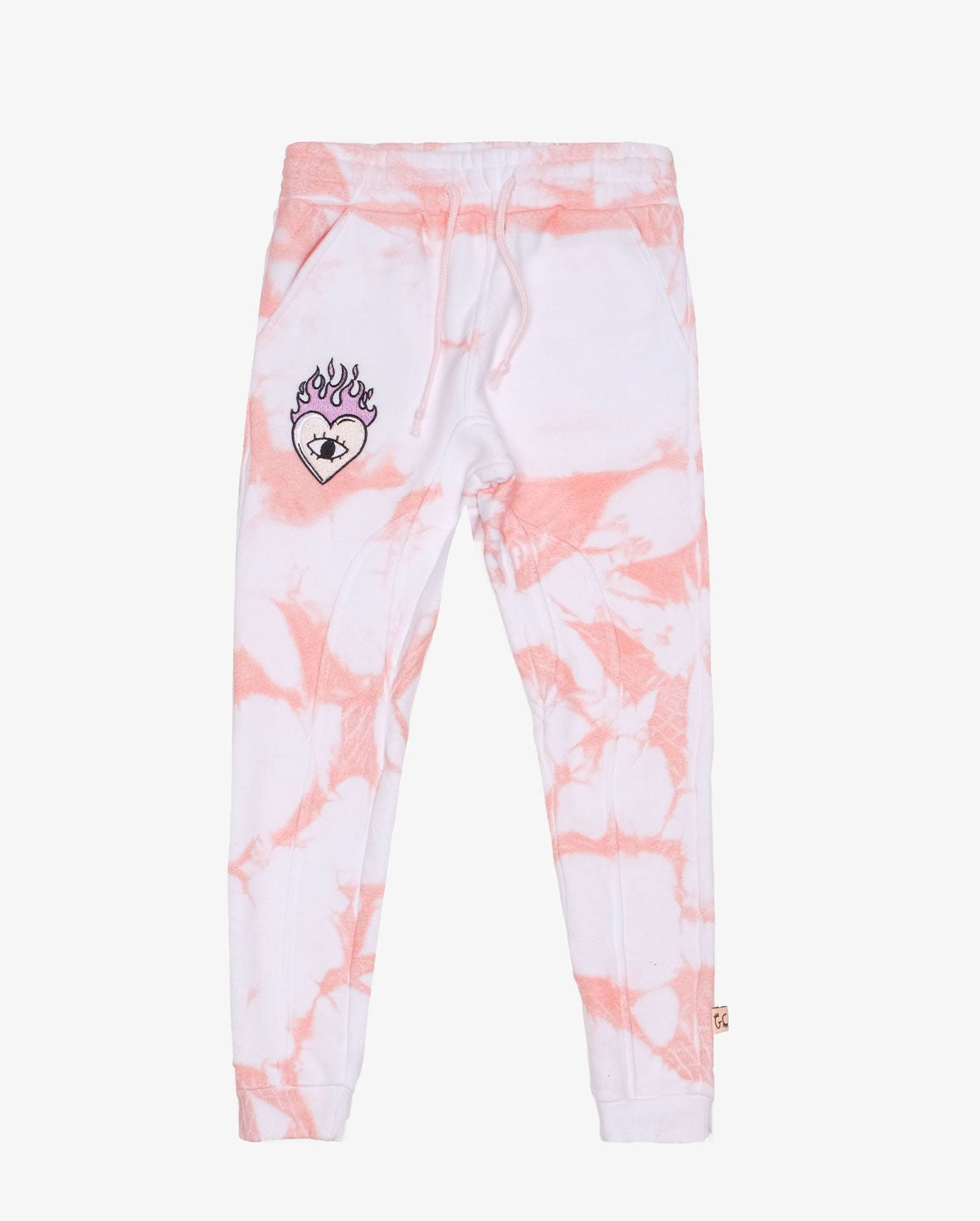 FLAME HEART FLEECE JOGGERS - TIE DYE PINK