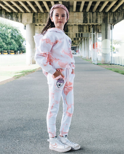 FLAME HEART FLEECE JOGGERS - TIE DYE PINK