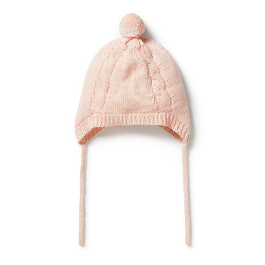 KNITTED MINI CABLE BONNET - BLUSH