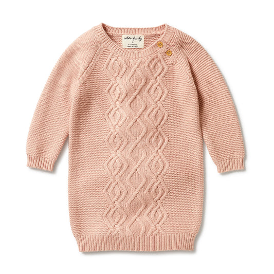 KNITTED CABLE DRESS - ROSE