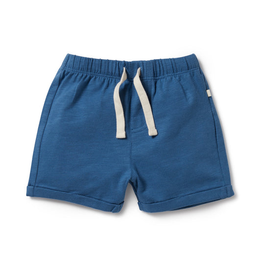 DARK BLUE ORGANIC TIE FRONT SHORTS