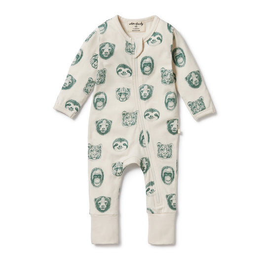 HELLO JUNGLE COTTON ZIPSUIT WITH FEET