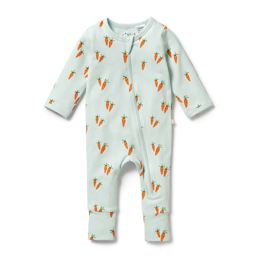 ORGANIC ZIPSUIT WITH FEET - CUTE CARROTS
