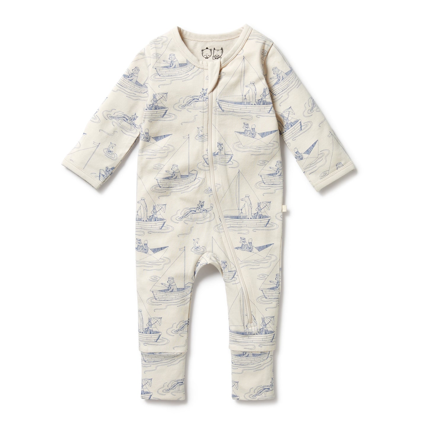 ORGANIC ZIPSUIT WITH FEET - SAIL AWAY