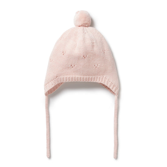 KNITTED POINTLLE BONNET - PINK