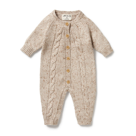KNITTED CABLE GROWSUIT - ALMOND FLECK