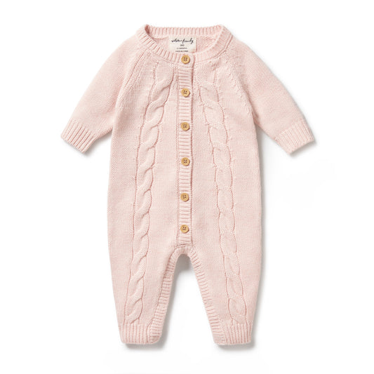 KNITTED CABLE GROWSUIT - PINK