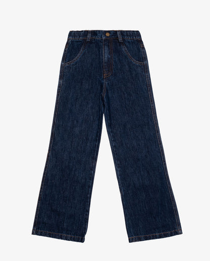 WIDE LEG DENIM JEANS - DARK DENIM BLUE