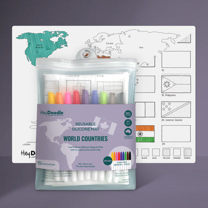 HEYDOODLE DOUBLE SIDED MAT - WORLD COUNTRIES