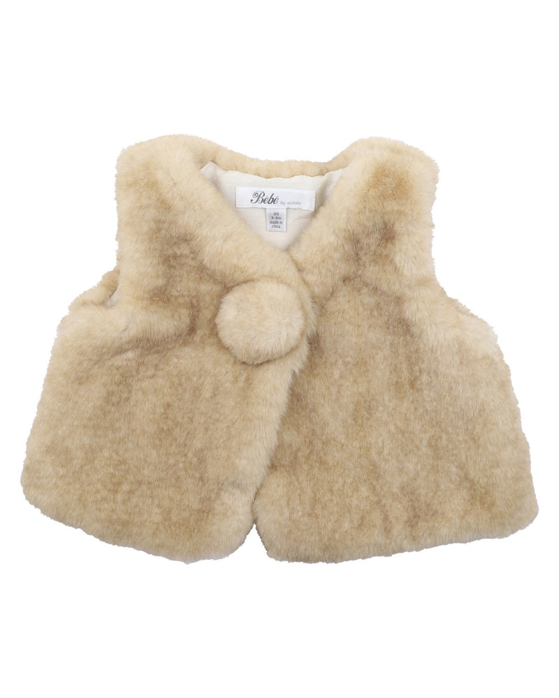 POM POM FAUX FUR VEST - NATURAL